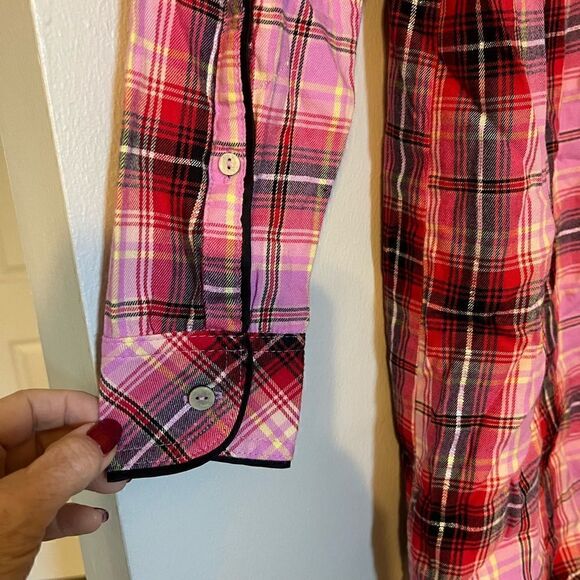 Victoria's Secret Red & Pink Flannel Button
Front Pajama Sleep Shirt Dress - Picture 3 of 8